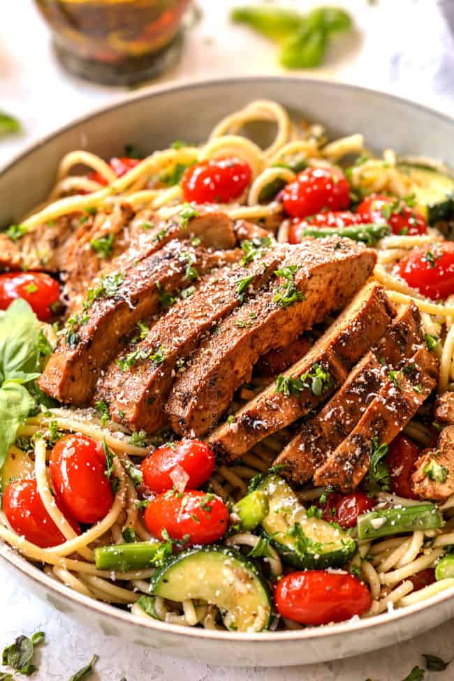 up close of spicy Lemon Chicken Pasta with Italian herbs