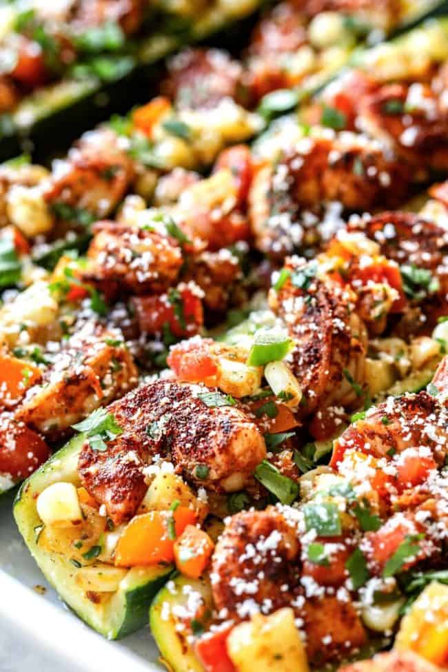 up close of stuffed zucchini boats