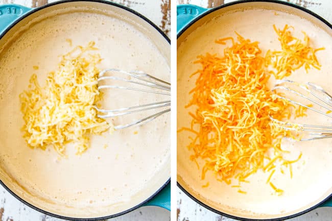 showing how to make queso blanco by whisking cheeses until smooth