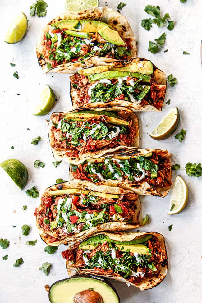 top view of shredded chicken tacos recipe