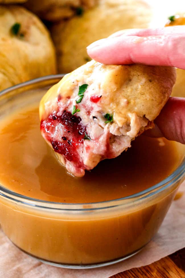 dipping leftover turkey recipe dipped into gravy