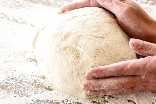 showing how to make leftover turkey recipe by forming dough into a ball