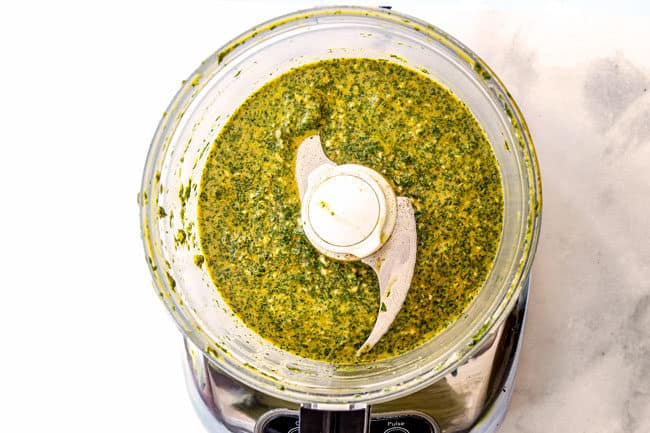 showing how to make cauliflower salad by blending salad ingredients in food processor until smooth