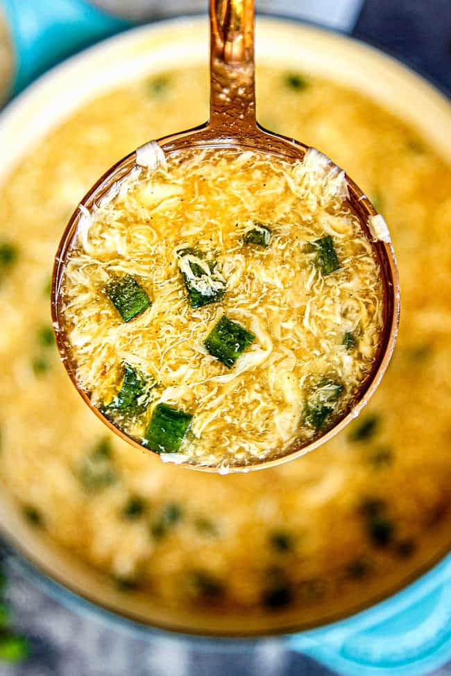 up close of a ladle of Egg Drop Soup recipe