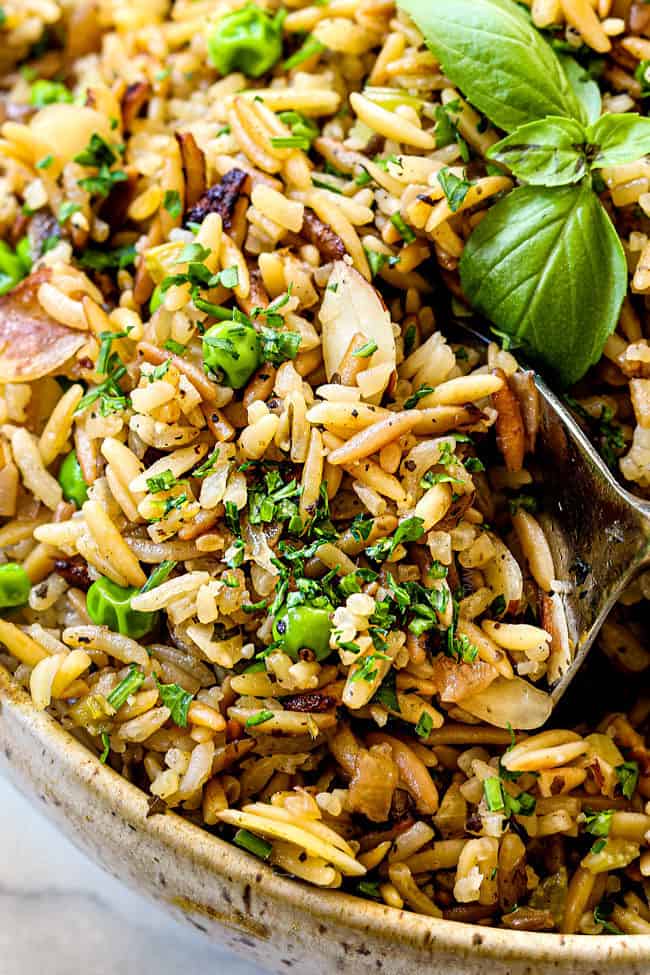 up close of a spoon serving best rice pilaf recipe