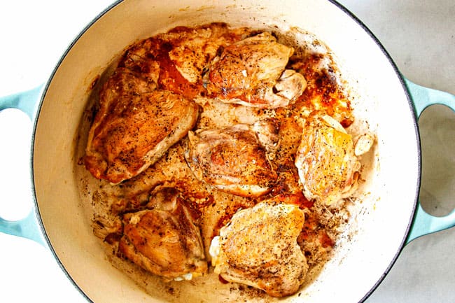 showing how to make chicken noodle soup by searing chicken until golden