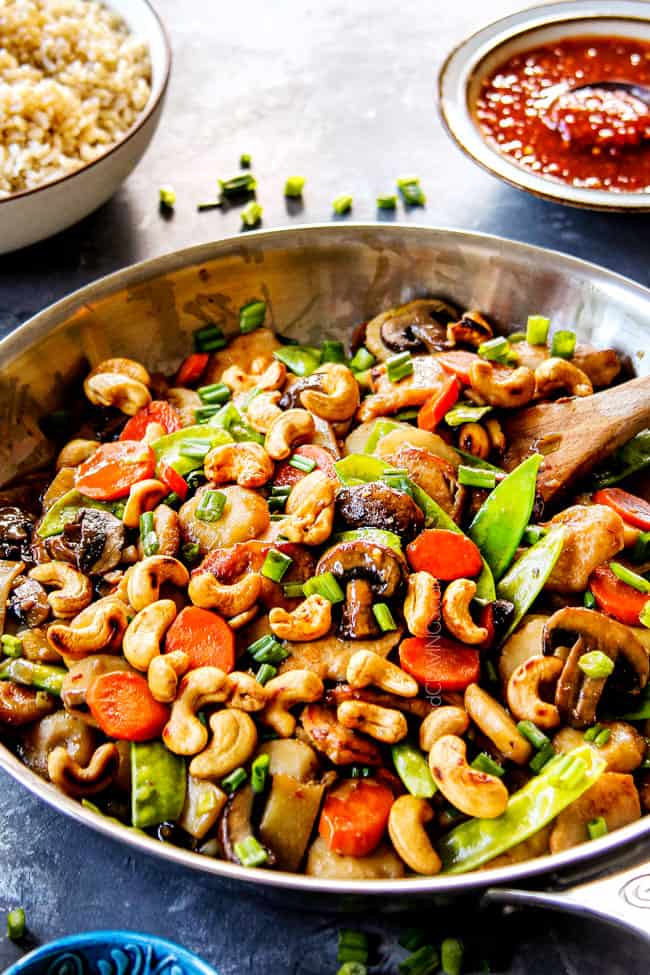 stir frying Moo Goo Gai Pan together in a large skilletv