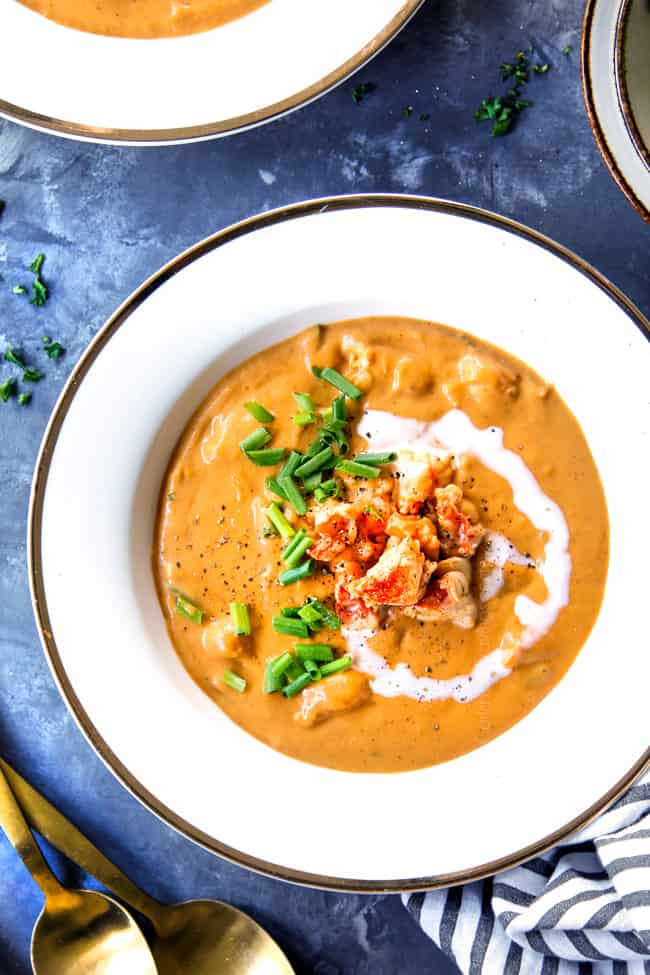 top view showing how to make lobster bisque recipe from shells