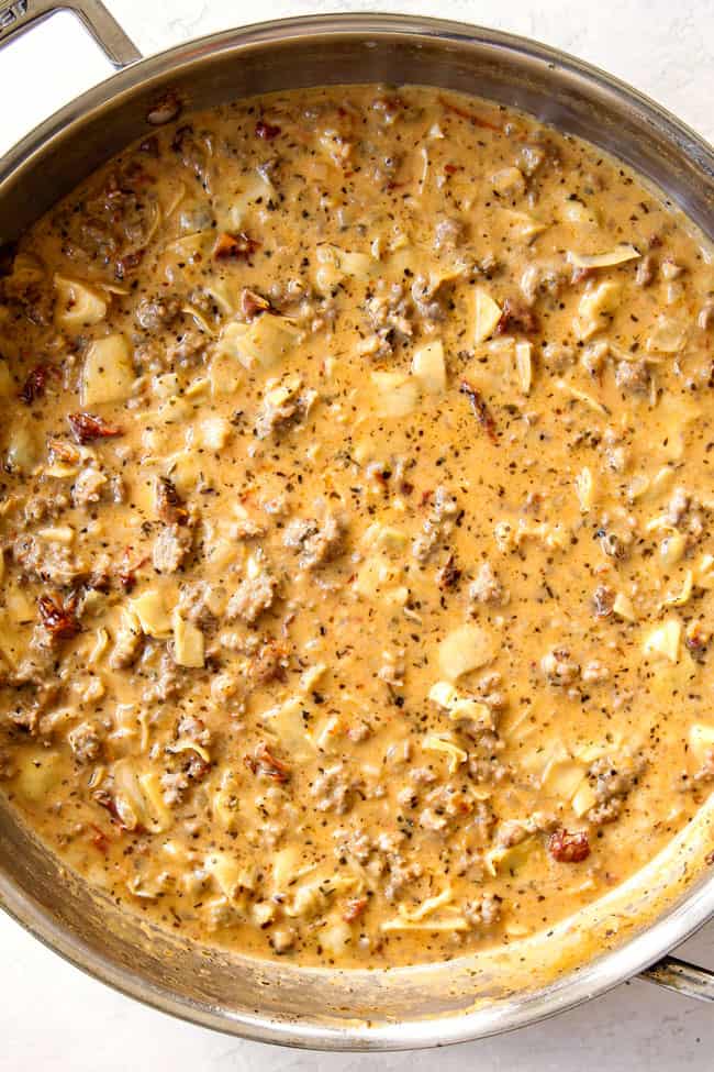 showing how to cook linguine by simmering until thickened