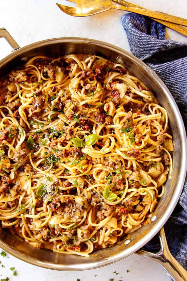 top view showing how to make linguine pasta by cooking linguine until al dente