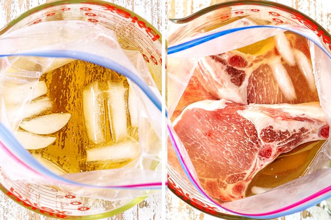 showing how to cook pork chops by brining pork chops in a salt water brine