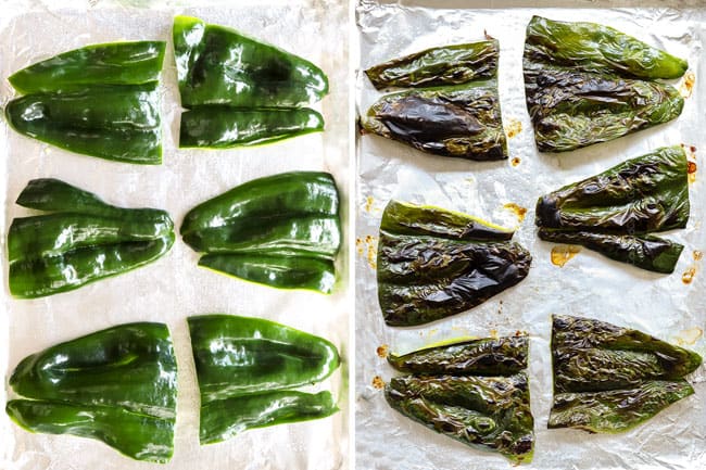 showing how to make steak tacos by roasting poblanos