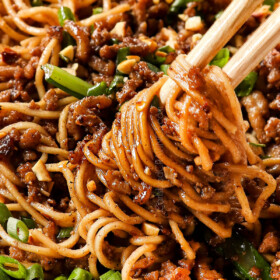 up close of Dan Dan Noodles showing how sleek they are