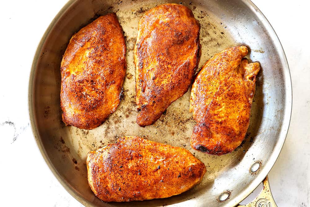 showing how to make Brown Sugar Chicken by searing chicken until golden
