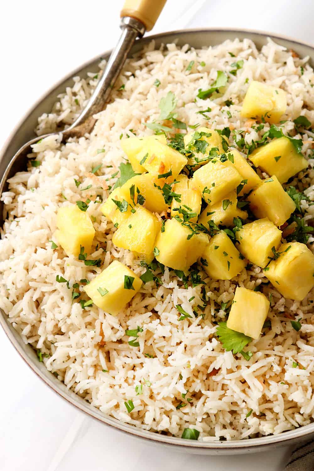 coconut jasmine rice topped with pineapple