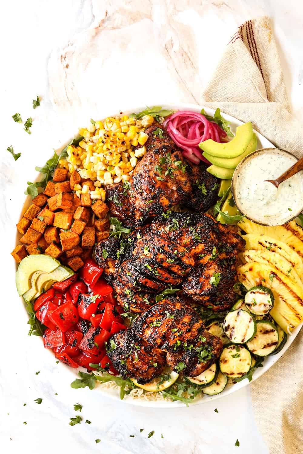 showing how to serve harissa chicken recipe on a platter