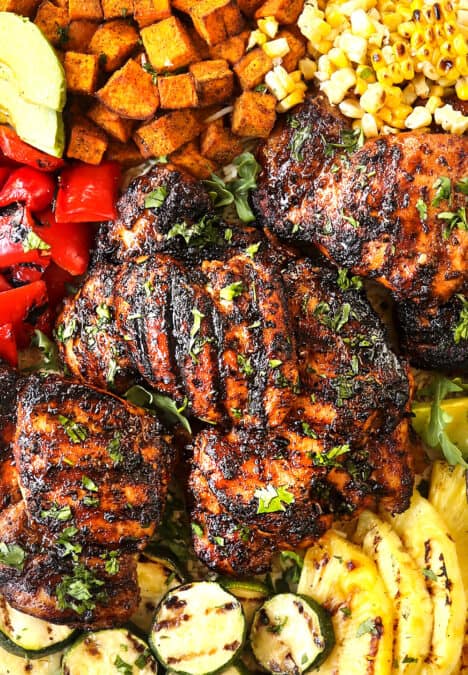 showing how to serve harissa chicken recipe on a platter