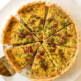 top view of Quiche Lorraine recipe sliced