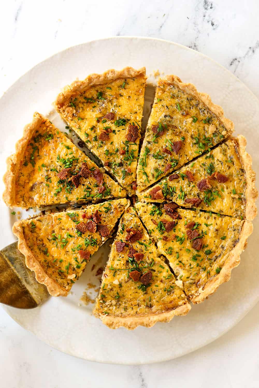top view of Quiche Lorraine recipe sliced