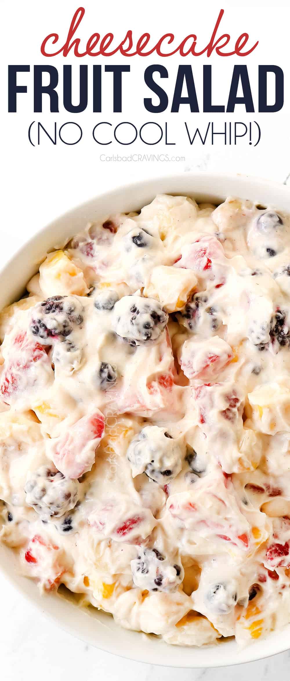 top view of cheesecake salad with fruit