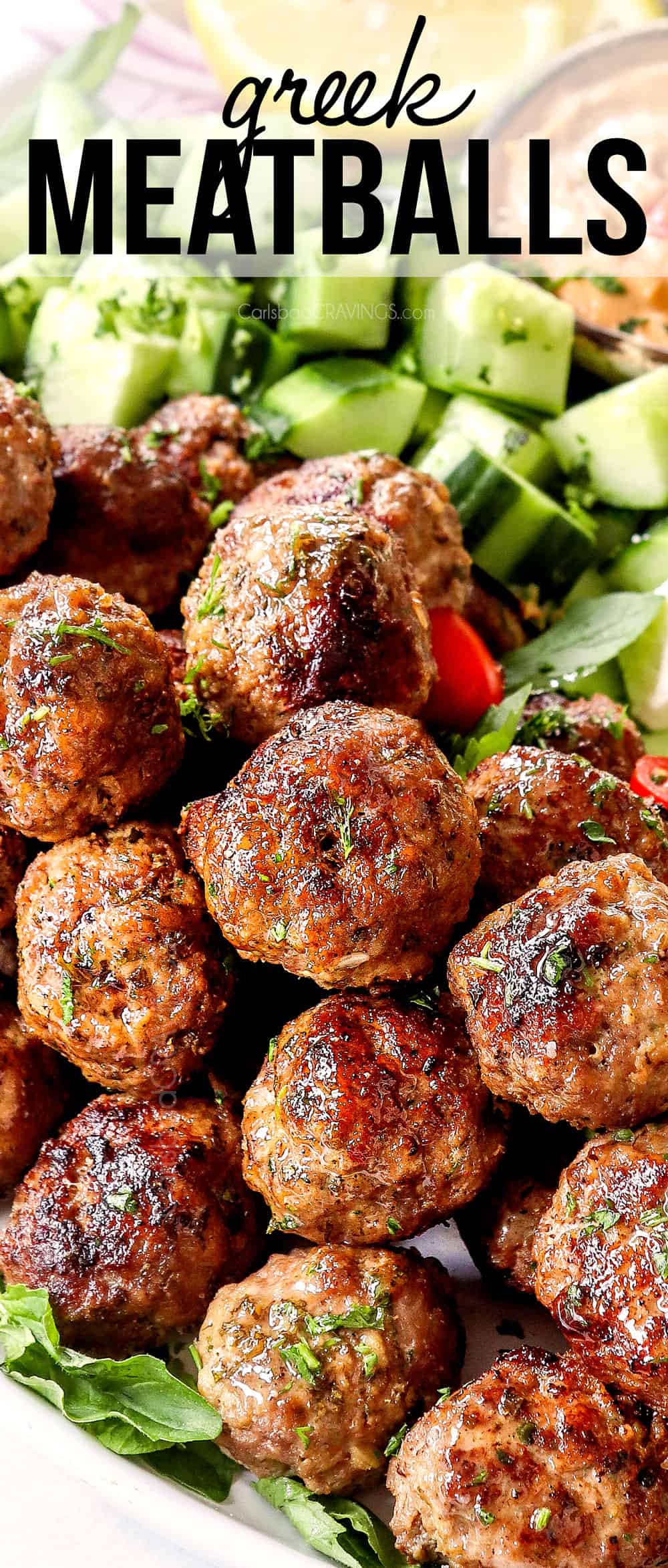 up close of Greek Lamb Meatballs showing how juicy they are