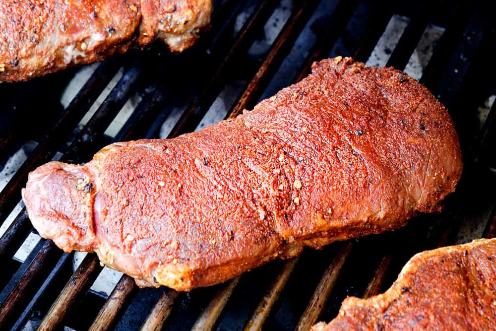 showing how to make New York Strip Steak (Strip Steak, NY Strip Steak) recipe by cooking the steaks over high heat on the grill