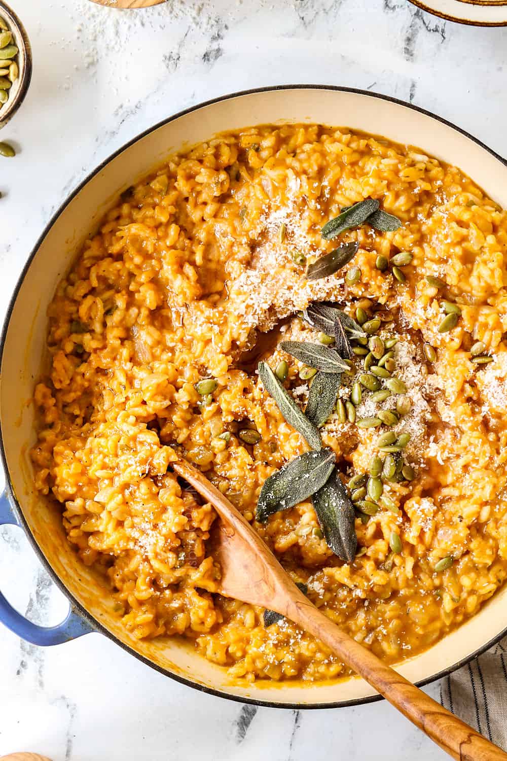 top view of pumpkin risotto in a pot