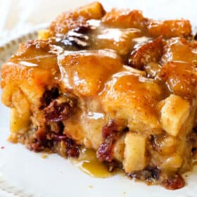 a slice of bread pudding recipe with caramel sauce