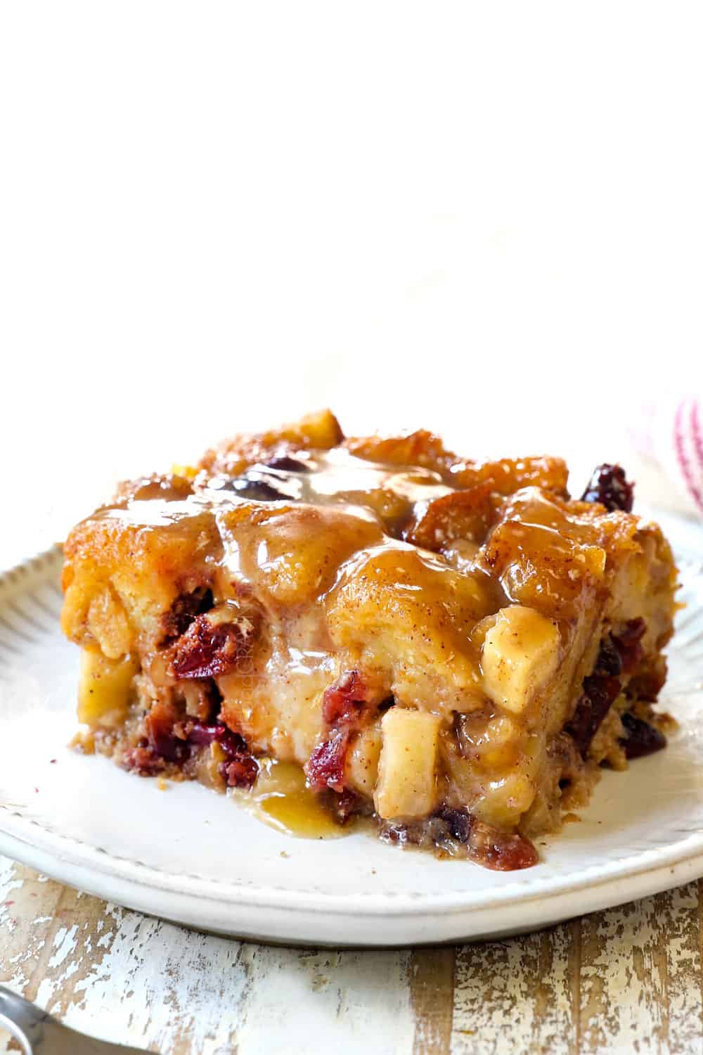 a slice of bread pudding recipe with caramel sauce