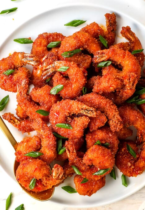 top view of firecracker shrimp breaded with panko