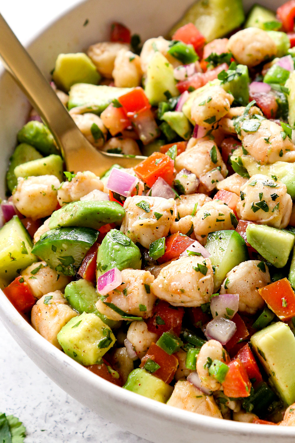 ceviche de camaron (shrimp ceviche) in a bowl served with cilantro