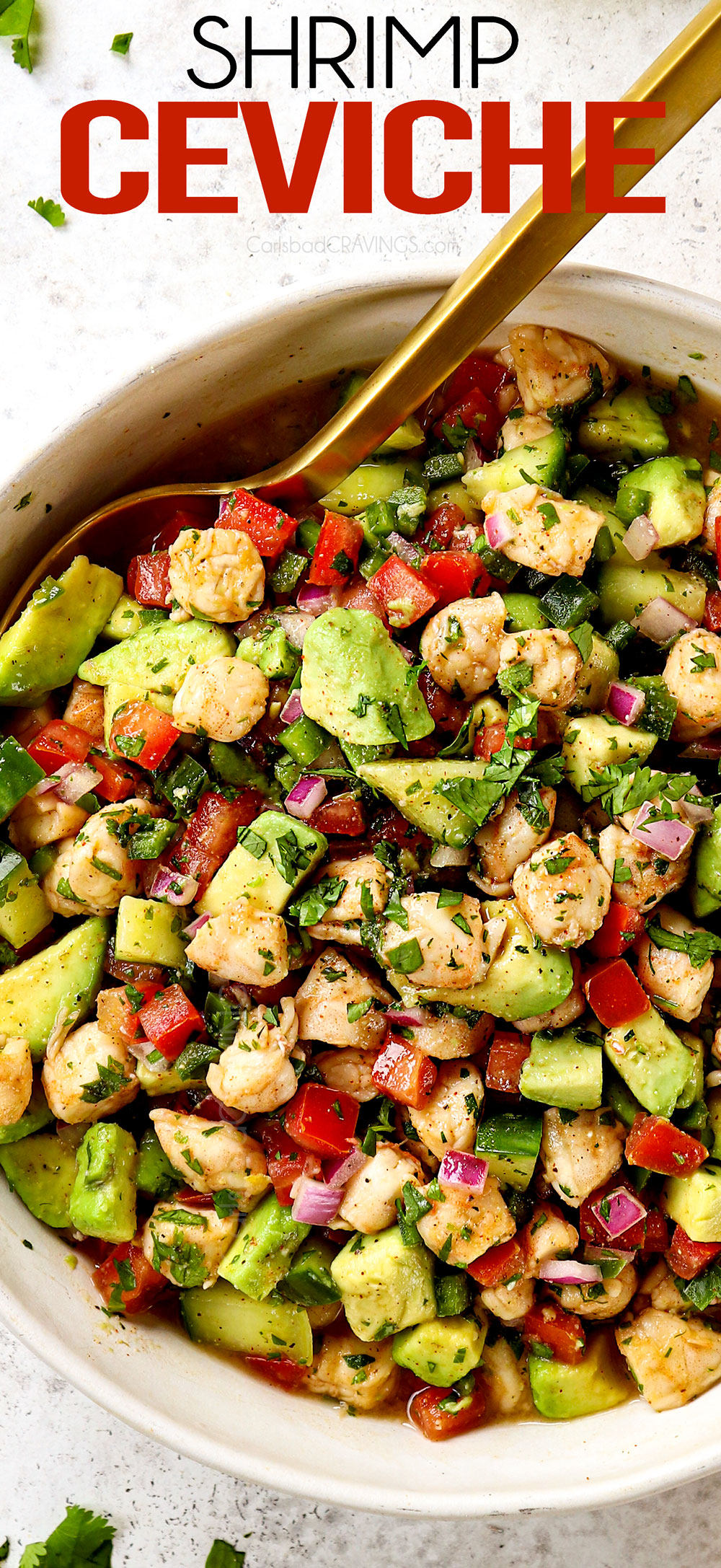 top bowl showing how to serve shrimp ceviche (ceviche de camaron)