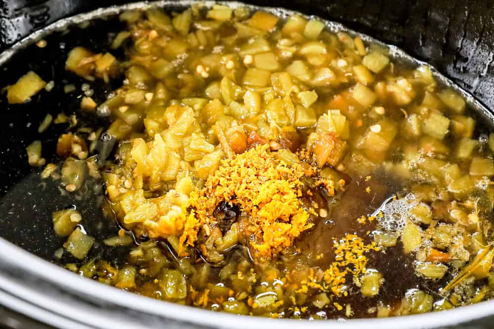 showing how to make BBQ pulled pork by adding braising liquid to the slow cooker