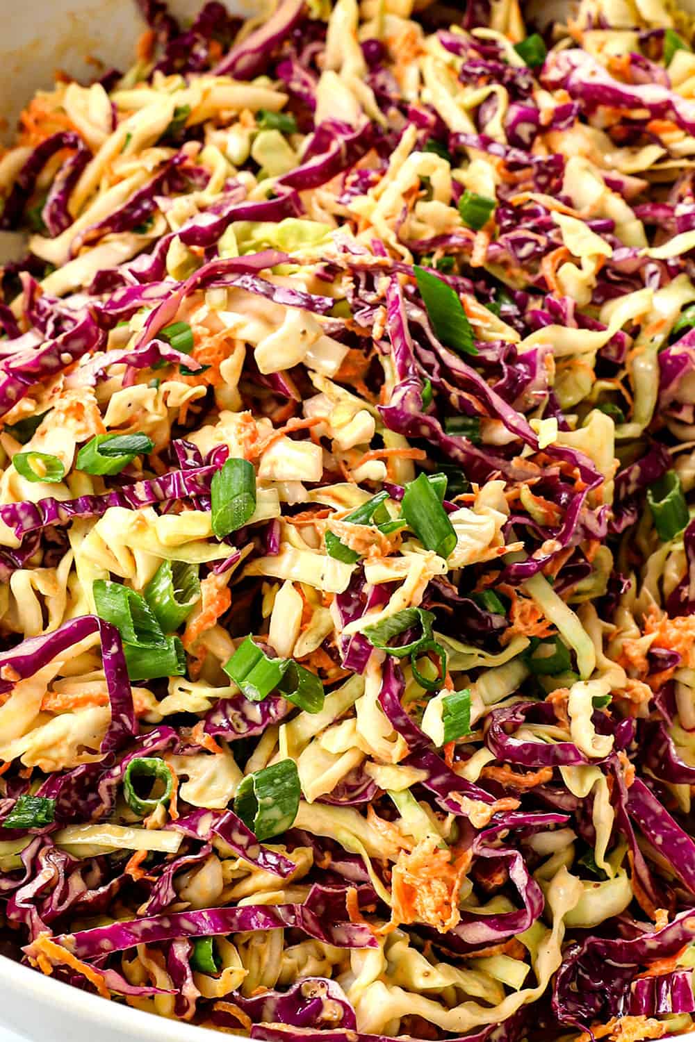 traditional coleslaw recipe with cabbage, carrots, green onions and coleslaw dressing