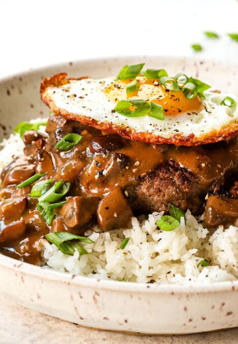 up close of moco loco with a fried egg on top