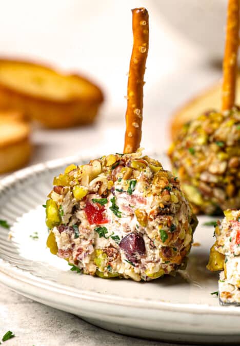 up close of mini cheese balls on a stick