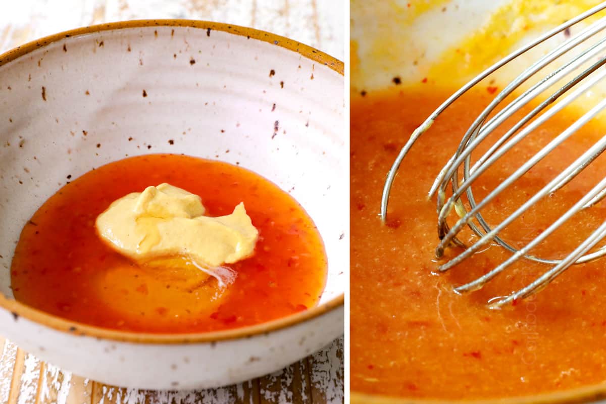 a collage showing how to make bacon-wrapped pork tenderloin by mixing the glaze ingredients together