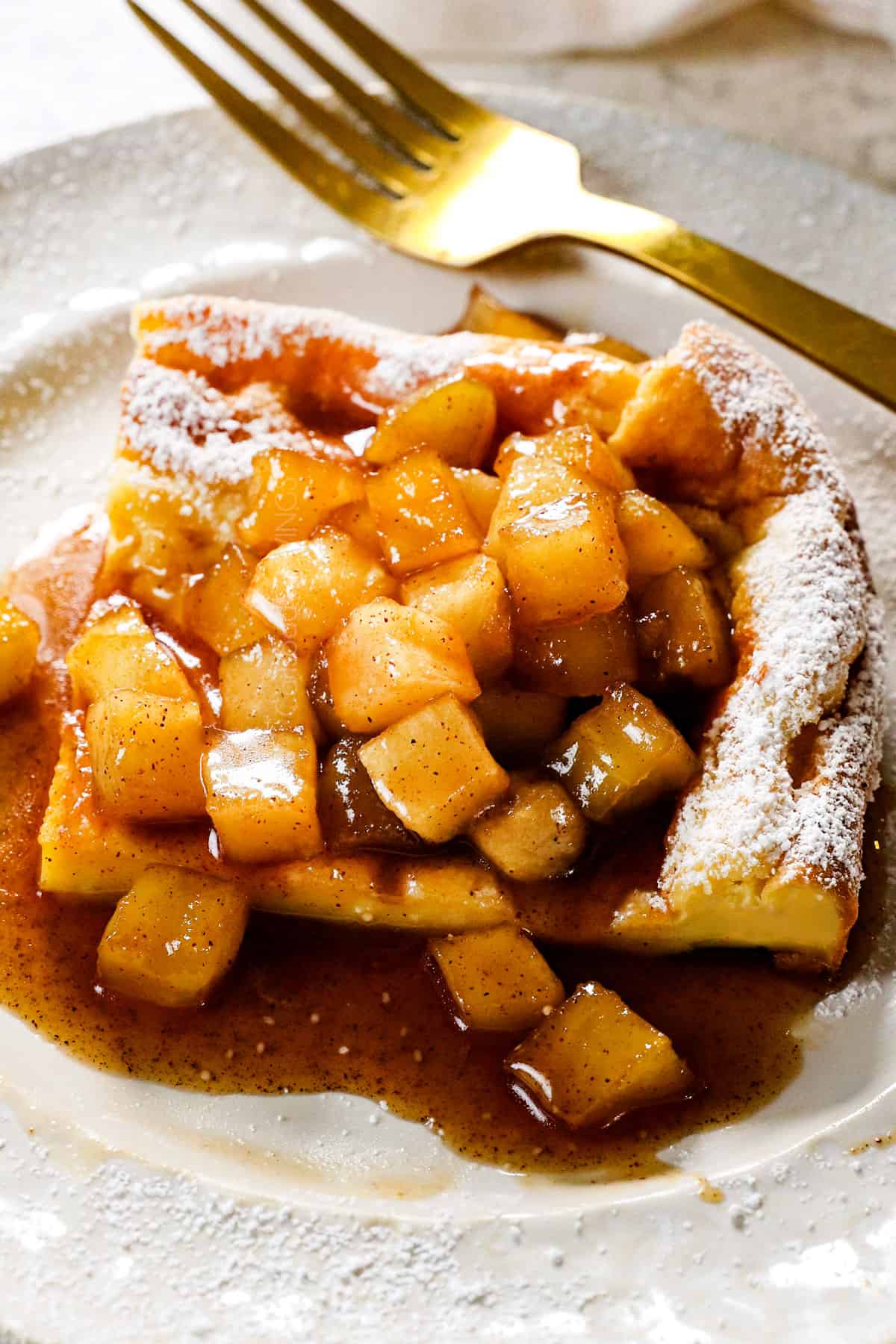 side view of German pancakes recipe showing how soft and fluffy they are