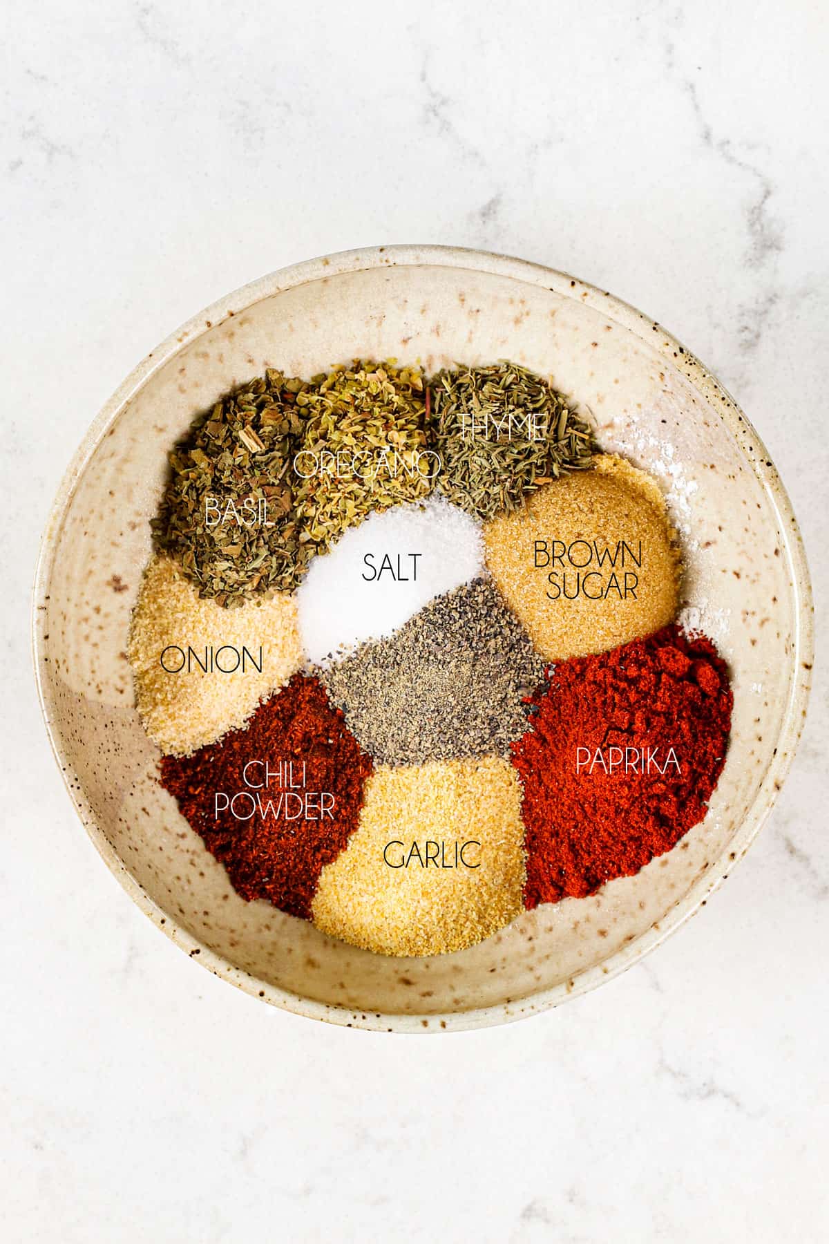 showing baked chicken thighs ingredients by adding spices to a bowl