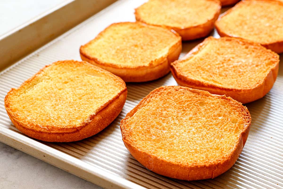 showing how to make Sloppy Joe recipe by toasting the buns