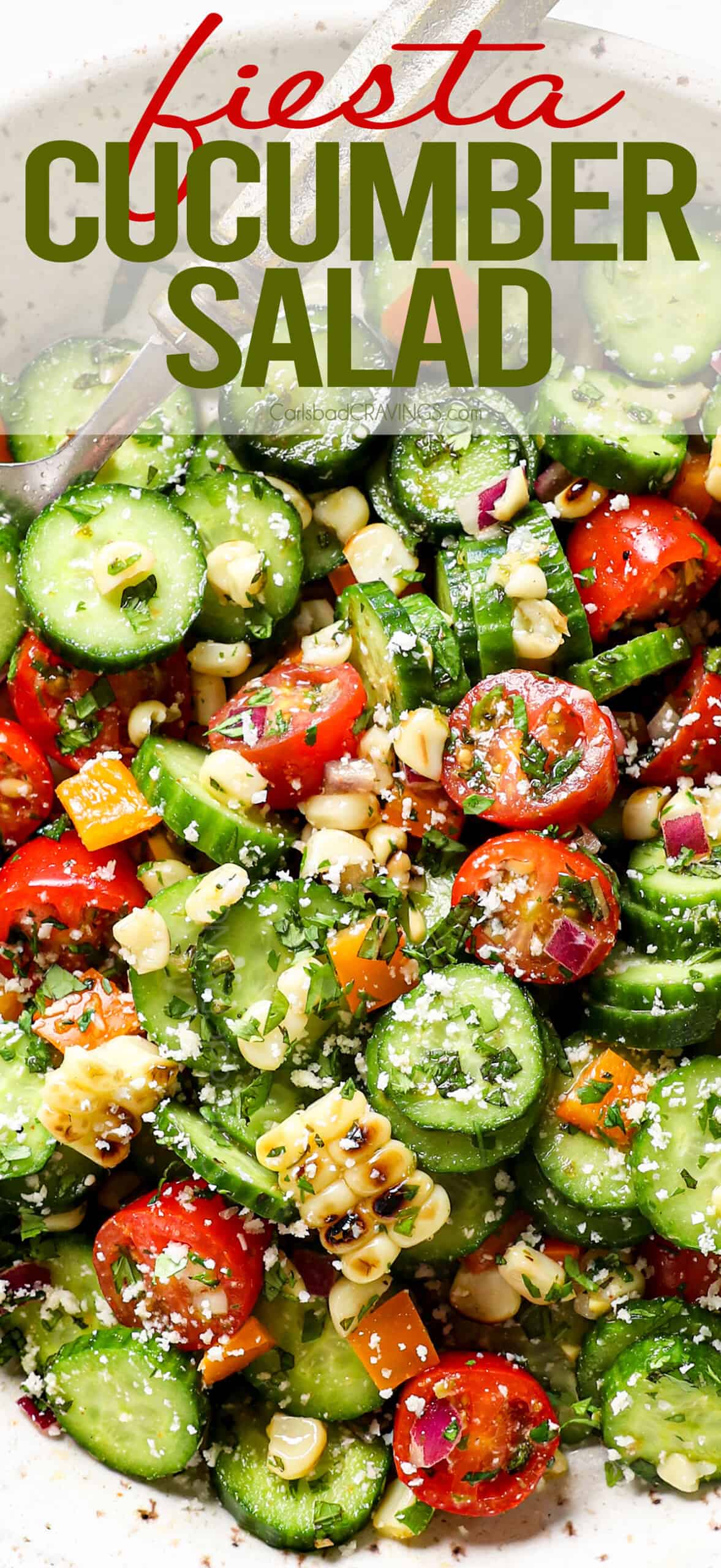 top view of cucumber salad in a plate with tomatoes
