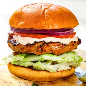 turkey burgers recipe being served on a platter