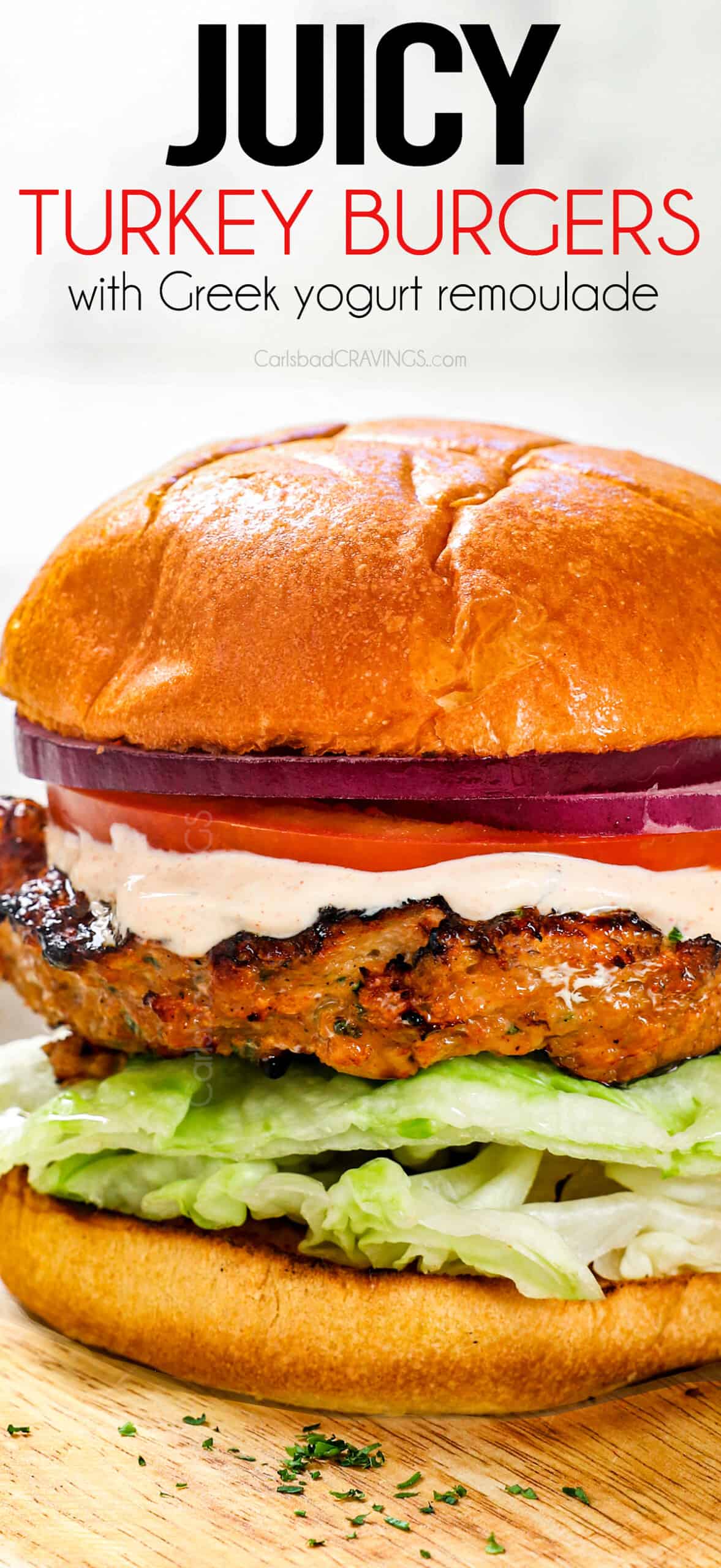 up close of turkey burger recipe showing how juicy the burger is without falling apart
