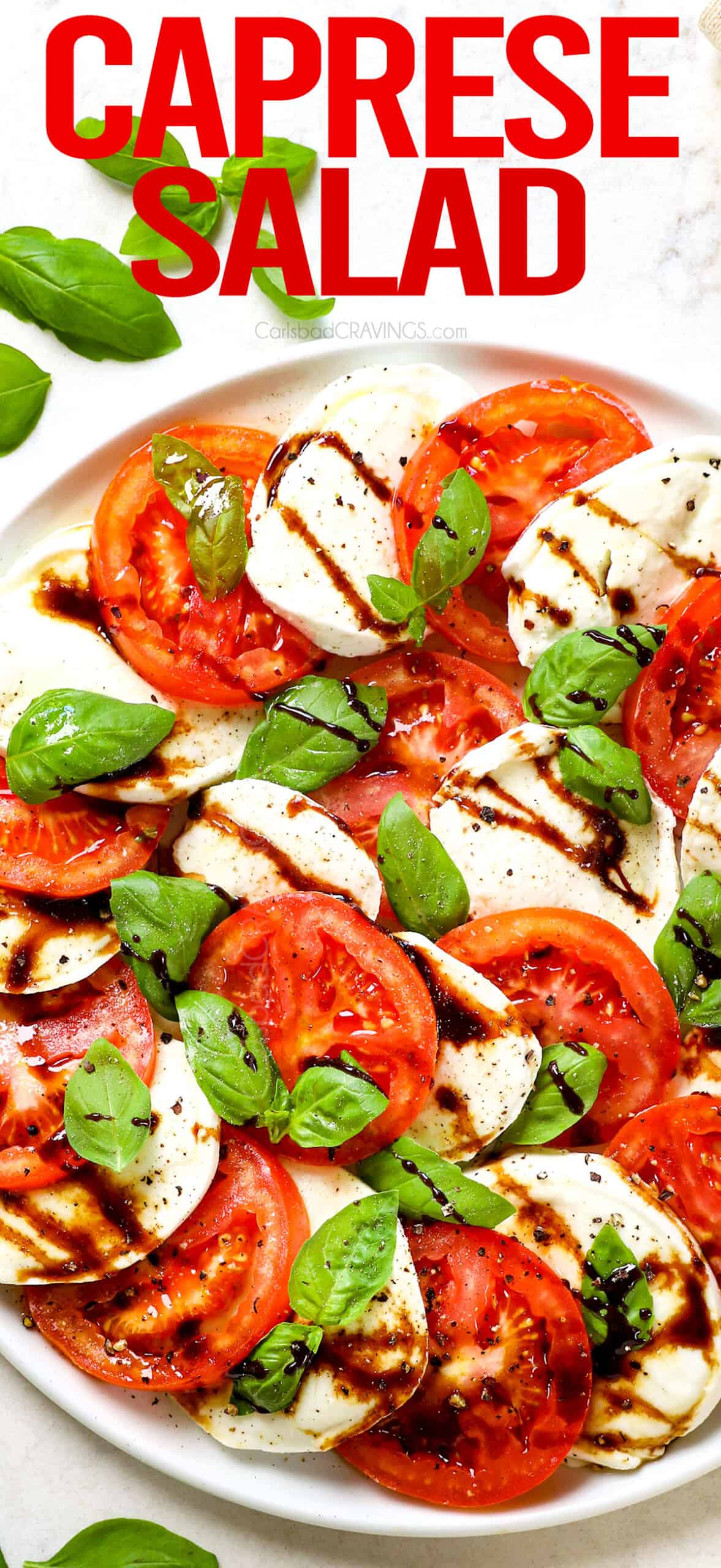 Caprese Salad recipe drizzled with balsamic glaze