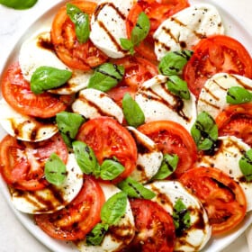 top view of Caprese salad served on a plate