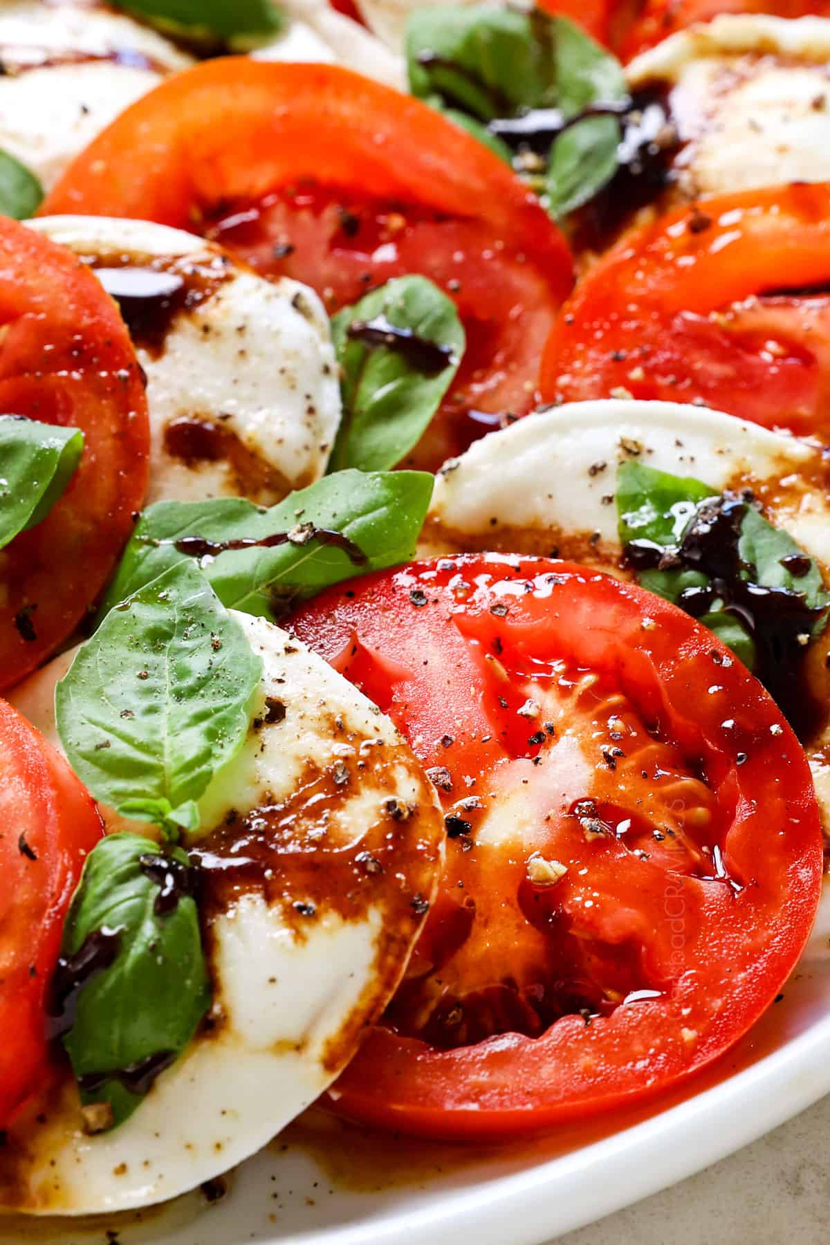 Caprese Salad layered on a platter