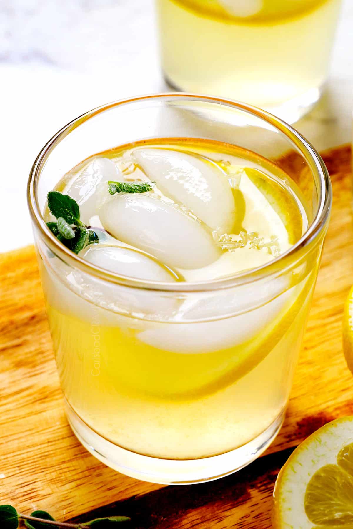 showing lemonade variations by adding mint to the glass