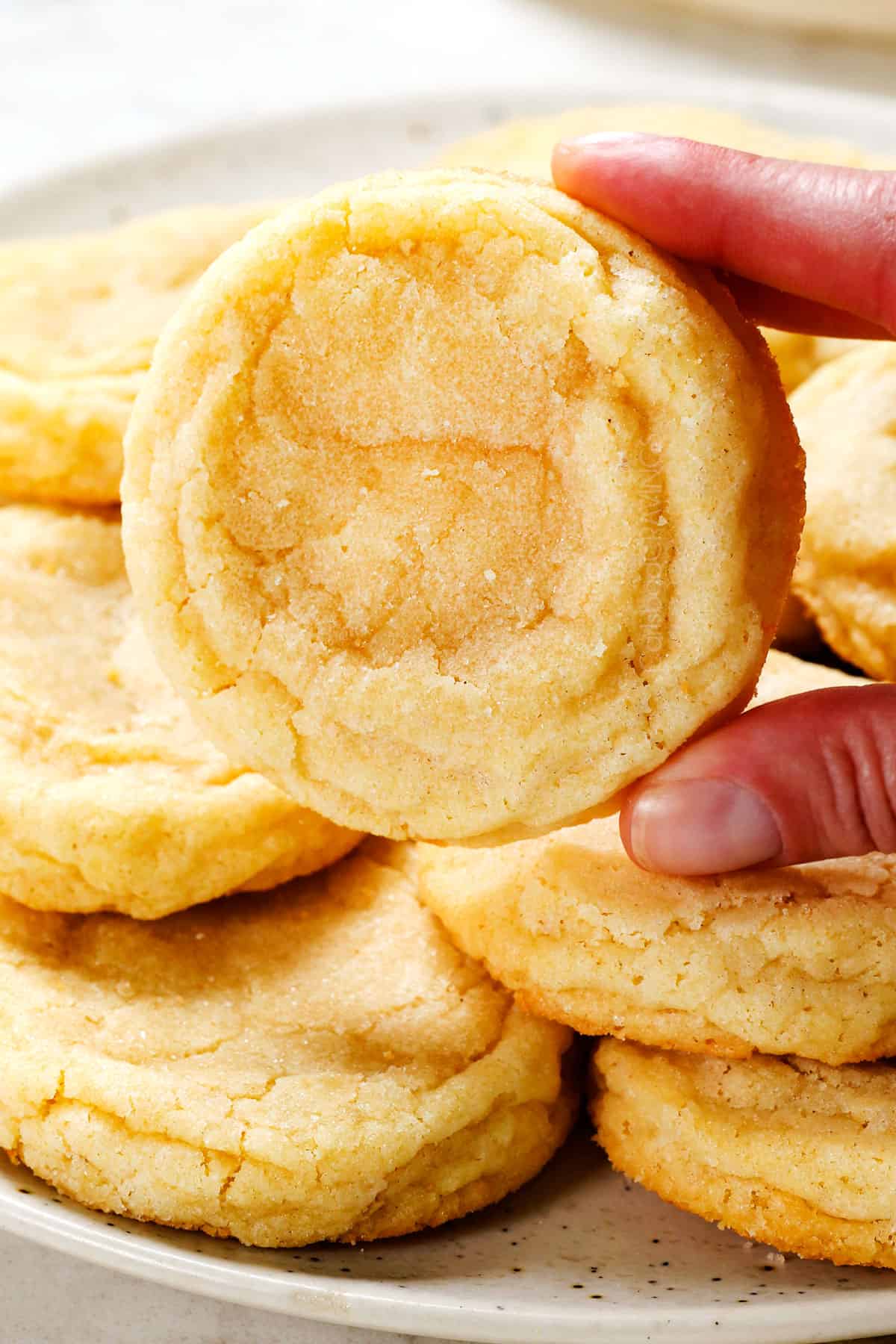 holding up best sugar cookie recipe showing how thick and chewy it is