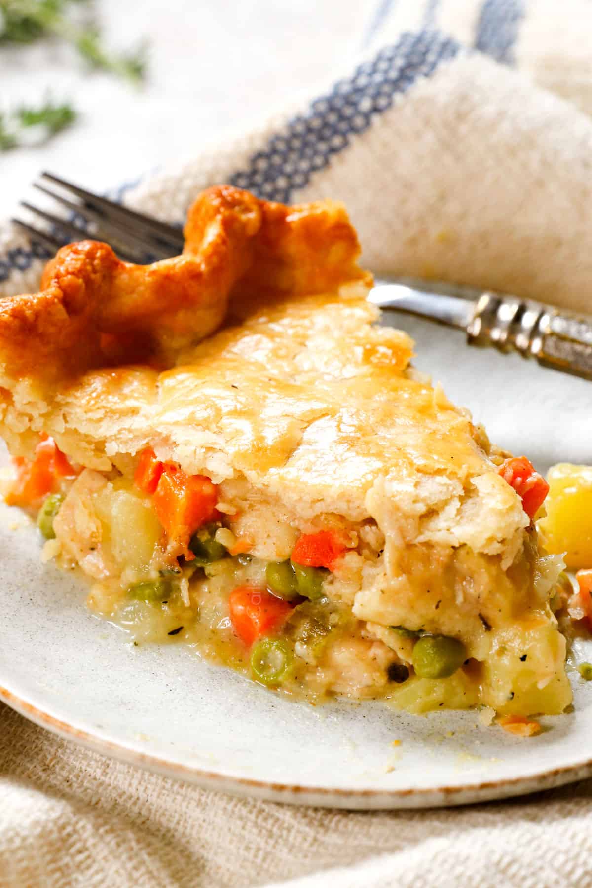 up closer of a slice of turkey pot pie recipe