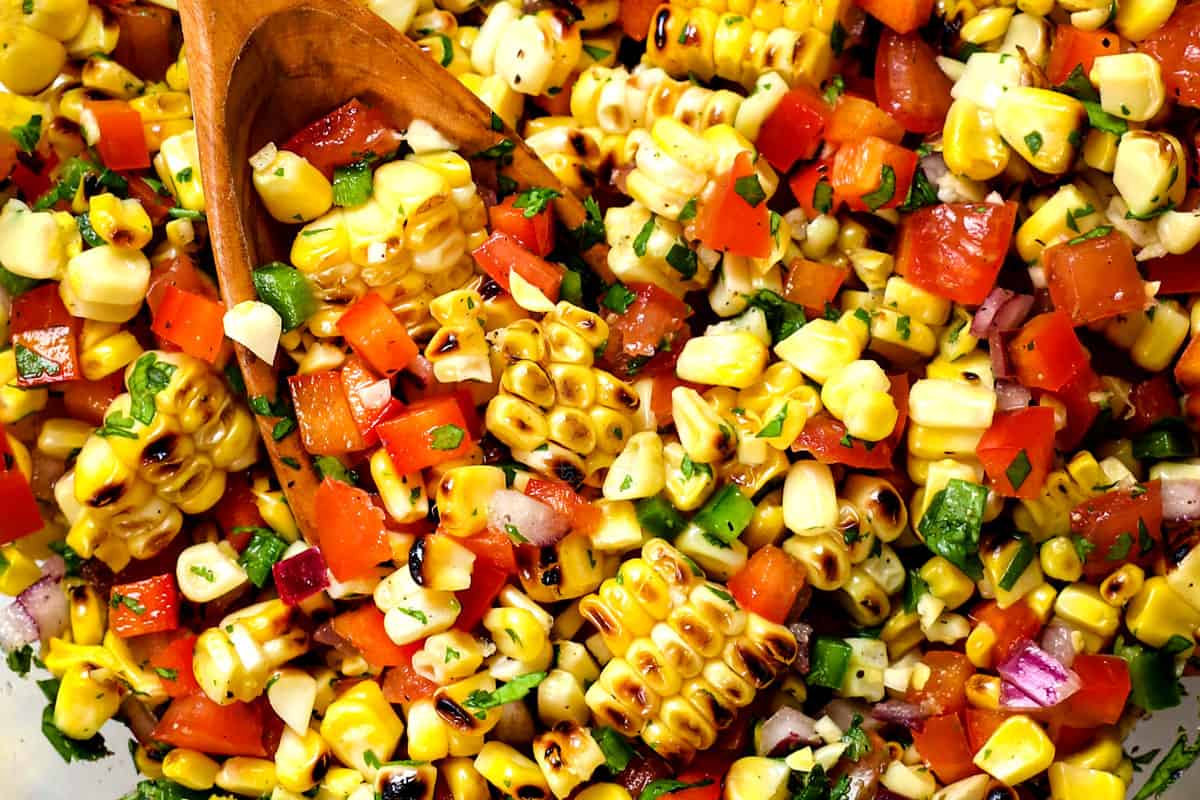 showing how to make carnitas tacos recipe by combining salsa ingredients together in a bowl